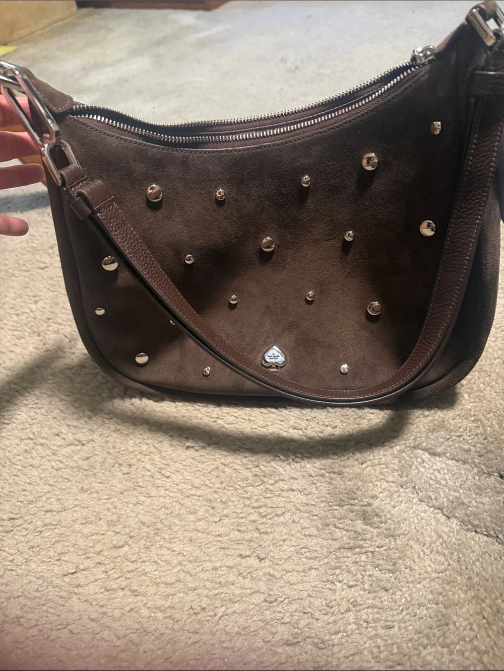 kate spade Brown Suede Shoulder Bag with Silver Hardware